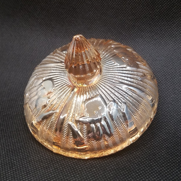 Jeannette Iris and Herringbone Vintage Iridescent Sugar bowl with lid - Picture 3 of 11